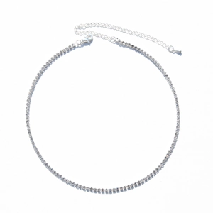 Elegant silver rhinestone choker necklace with adjustable lobster clasp on white background