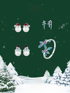 Detailed macro view of S925 sterling silver Christmas tree and snowman jewelry set