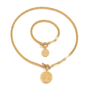 Collier Et Bracelet Arbre De Vie En Acier Inoxydable Bijoux Pour Femmes Avec Fermoir En T Maille Cubaine Et Trombone