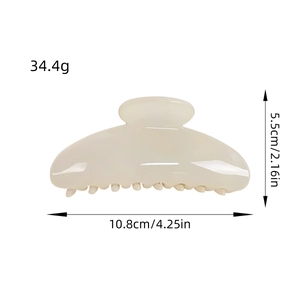 Minimalist beige large hair claw clip with size measurements in studio white background