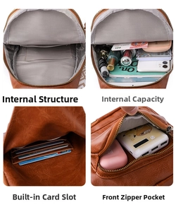 Detailansicht der braunen Vintage Leder-Gürteltasche mit Innenfächern und Aufteilung