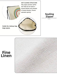 Detailed view of the linen rainbow makeup bag featuring a durable alloy zipper closure