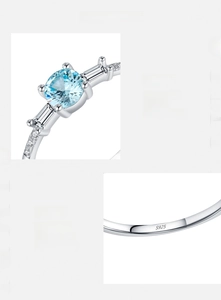 Detailed view of S925 sterling silver hallmark and luxury blue zircon stone setting