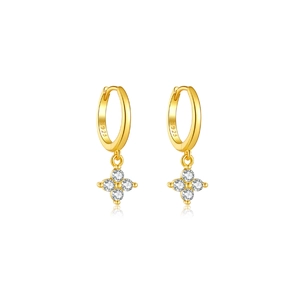 Elegant gold S925 sterling silver hoop earrings with shimmering star flower pendants