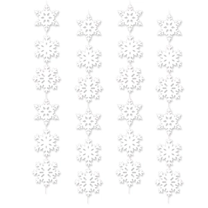 White Christmas snowflake garlands for hanging holiday tree decorations set of four strings