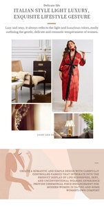 Detail of red satin robe with love heart prints and black contrast piping trim