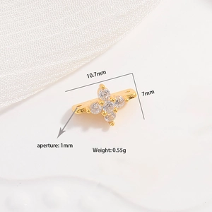 S925 sterling silver gold clover bead connector with zircons for jewelry making