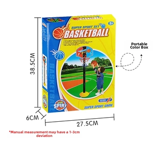 Kids basketball hoop set in portable packaging box with size 38.5 x 27.5 x 6 cm