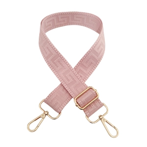 Adjustable 3.8cm light pink woven wide shoulder strap with gold swivel hooks and maze pattern