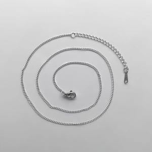 Detail of silver stainless steel chain featuring a secure lobster clasp and extension link