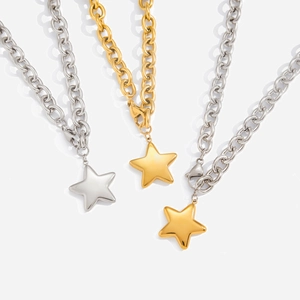Star Pendant Necklace 18K Gold Plated Stainless Steel Minimalist Clavicle Chain Jewelry For Women Waterproof Chic