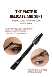 Close-up of a double-ended eyebrow brush with angled blade and spiral spoolie tips