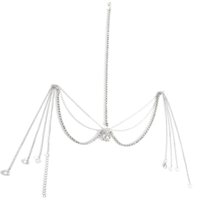 Exotic silver forehead chain with crystal tassels and teardrop pendant for wedding hair
