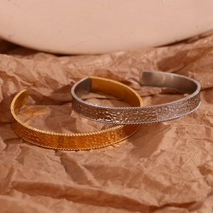 Minimalist Stainless Steel Open Bangle For Women Gold Silver Plated Hammered Texture Fashion Cuff Bracelet Jewelry Gift