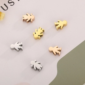 Polished stainless steel boy and girl cartoon charm beads in gold silver and rose gold