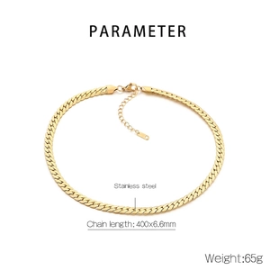 Close-up of golden flat snake bone chain in stainless steel, 400x6.6mm with lobster clasp