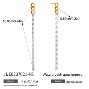 Detailed view of long tassel earrings with dimensions showing 10cm length and 0.59cm width