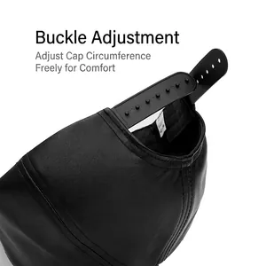 Black PU leather baseball cap featuring an adjustable snapback strap and premium stitching