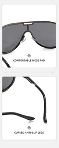 Detail of comfortable nose pads and curved anti-slip legs on metal frame sunglasses