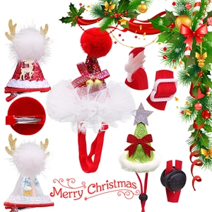 Adjustable Christmas pet headwear with reindeer antlers and festive hats for cats and dogs