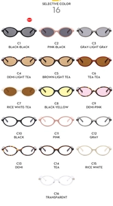 Matrix layout showing 16 colors of vintage oval blue light blocking glasses frames