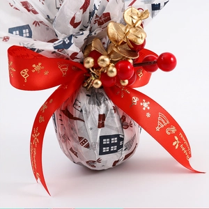Christmas red and gold ribbon set with Merry Christmas prints for gift wrapping and DIY bows
