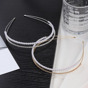 Elegant Double Layer Headband With Imitation Artificial Pearls And Rhinestones Sweet Hair Hoop For Women Alloy Headpiece