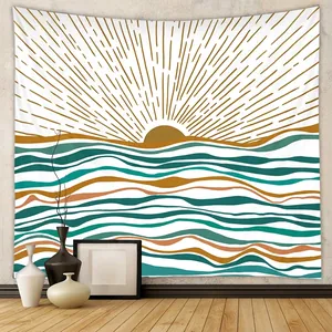 Bohemian Wall Tapestry Polyester Abstract Sun Waves Print Mid Century Modern Hanging Decor For Bedroom Living Room Dorm