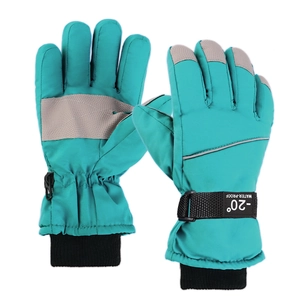 Waterproof thermal winter ski gloves in teal with anti-slip palms and wrist straps