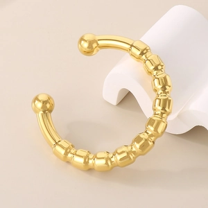 Minimalist 18k gold plated stainless steel C-shaped open cuff bracelet with beaded texture