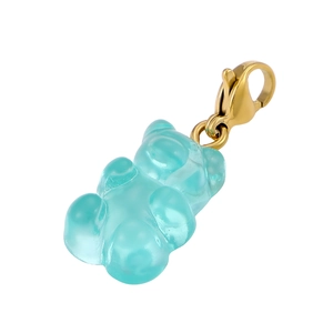 Detail of light blue resin bear pendant with gold plated lobster clasp for jewelry DIY