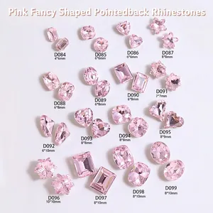 Mixed Shapes Pink Pointed Back Nail Art Rhinestones Crystal Glass Sparkly Luxury Manicure Charms DIY Decoration