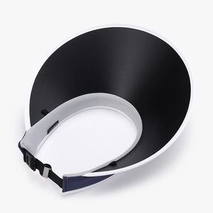 Black adjustable ice silk sun visor hat for women with wide brim and white trim for sun protection
