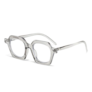 Fashionable transparent grey polygonal sunglasses with thick frames for men and women