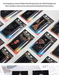 Detail of 12pcs world scenery scratch art bookmarks set with DIY stylus pen