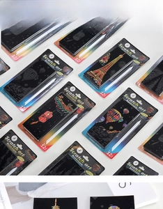 Detail of 12pcs world scenery scratch art bookmarks set with DIY stylus pen