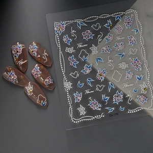 3D floral nail stickers set with purple and blue flower patterns for manicure art