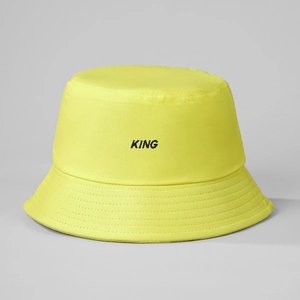 Fashionable bright yellow cotton bucket hat with KING embroidery for sun protection