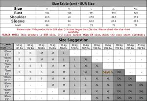 Detailed European size chart for men's half-zip stand collar sweater with measurements