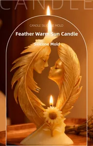 Detail of angel wings and hugging couple candle sculpture made from silicone mold