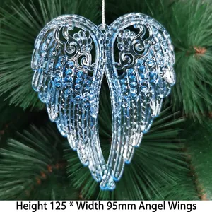 Angel Wings Pendant Acrylic Transparent Embossed Decorative Hanging Christmas Tree Ornament Car Home Decor