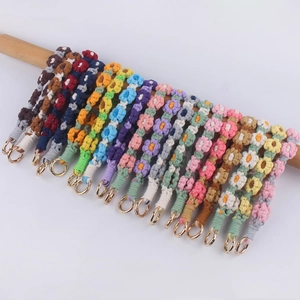 Hand Woven Flower Daisy Keychain Cotton Rope Lanyard Wrist Strap Bag Charm Colorful Floral Pendant Ornament