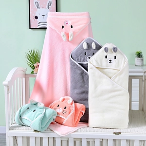 Hooded Baby Bath Towel Soft Absorbent Coral Fleece Cartoon Animal Swaddle Blanket Microfiber For Newborns And Toddlers