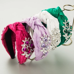 Baroque Style Knotted Headband Chiffon Fabric Floral Rhinestone Inlaid Fashion Hair Hoop Hair Accessory For Women Jewelry