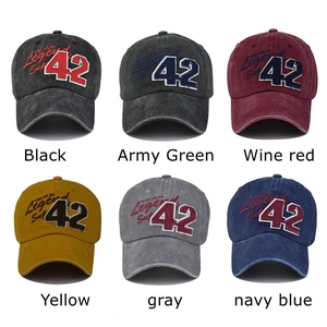 Vintage washed cotton baseball cap with 42 Legend embroidery in six different colors