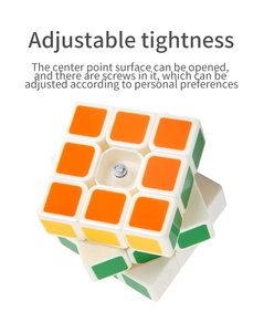 Detailed view of 3x3 speed cube with removable center cap for tension adjustment screws