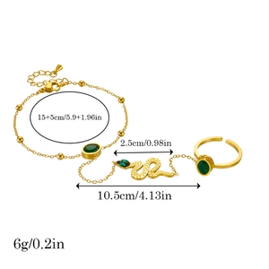 Gold-plated stainless steel snake slave bracelet with green stones and dimensions