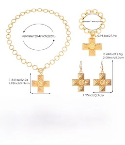 Detailed size chart for gold alloy necklace, bracelet and earrings jewelry set