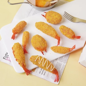 Realistic fried tempura shrimp and crab claw food models for creative bag decoration