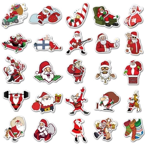50pcs waterproof Christmas stickers featuring Santa Claus on sleigh for laptops and luggage
